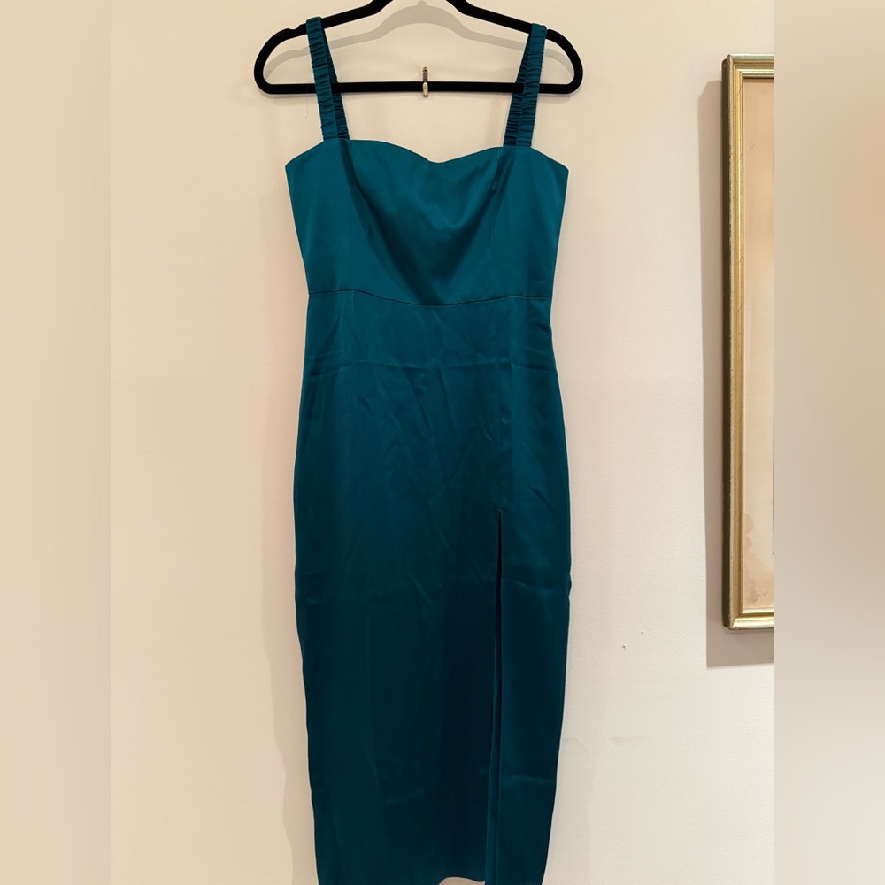 Amanda Uprichard Elegant Teal Dress Mileena cocktail midi length NWT size small